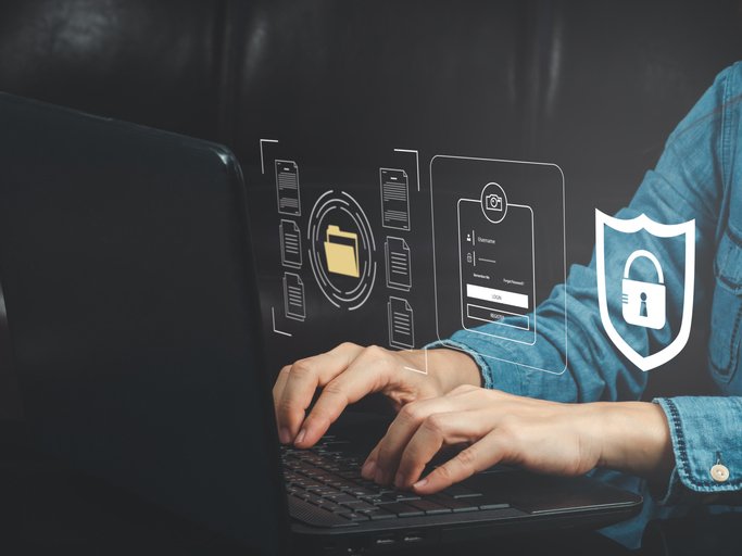 cybersecurity concept Global network security technology, business people protect personal information. Encryption with a padlock icon on the virtual interface